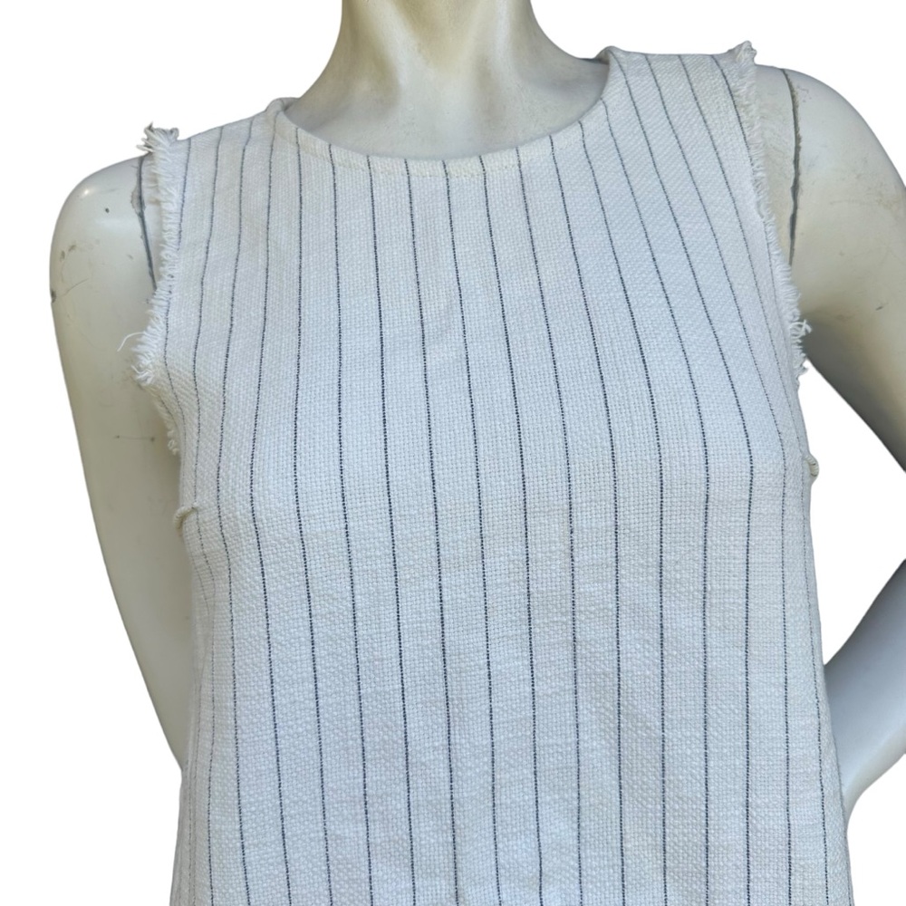 T By Alexander Wang High Neck White & Navy Striped Raw Hem Mini Dress Size 2 - Picture 4 of 13